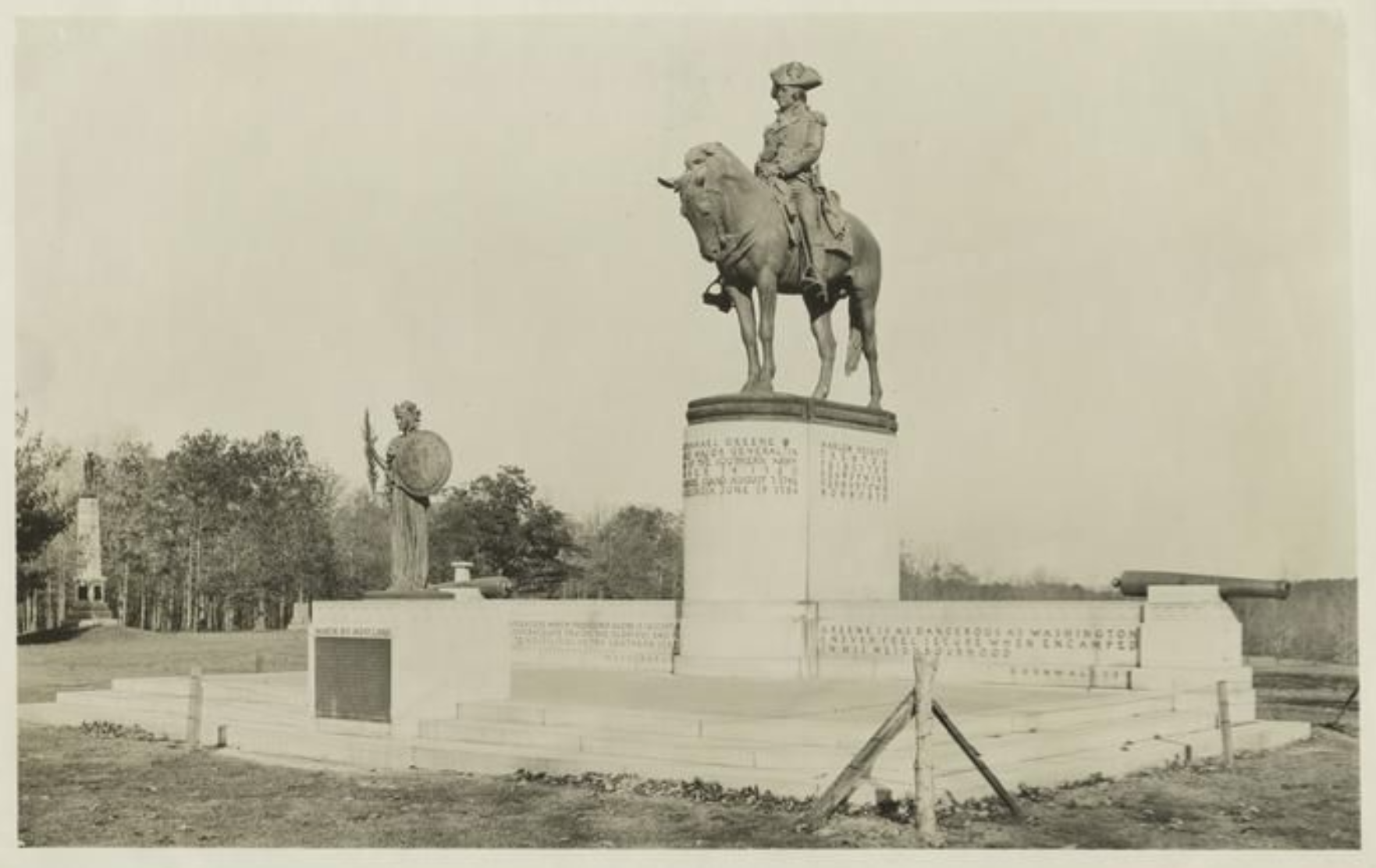 The Miriam and Ira D. Wallach Division of Art, Prints and Photographs: Photography Collection, The New York Public Library. “Equestrian statue of General Nathanael Greene, erected in the Guilford Courthouse battlefield by the U.S. government.” New York Public Library Digital Collections.